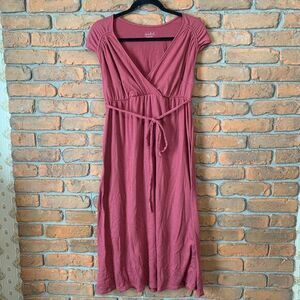 Isabel Maternity Womens Medium Dress Mauve Pink Textured Wrap Cap Sleeve Midi‎